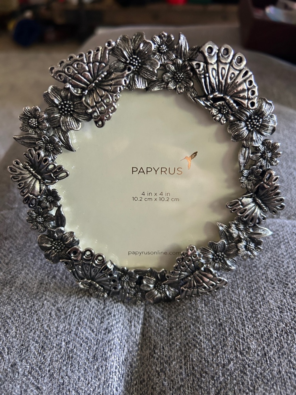 Papyrus Silver Floral & Butterfly Round Frame - Silver Accent - Picture 1 of 7